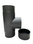T-Stuk 200mm zwart 2mm staal met deksel en verjonging